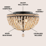 Dune Wood Bead 15.25" Bohemian Farmhouse Iron LED Semi Flush Mount - JONATHAN Y