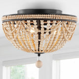 Dune Wood Bead 15.25" Bohemian Farmhouse Iron LED Semi Flush Mount - JONATHAN Y