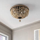 Dune Wood Bead 15.25" Bohemian Farmhouse Iron LED Semi Flush Mount - JONATHAN Y