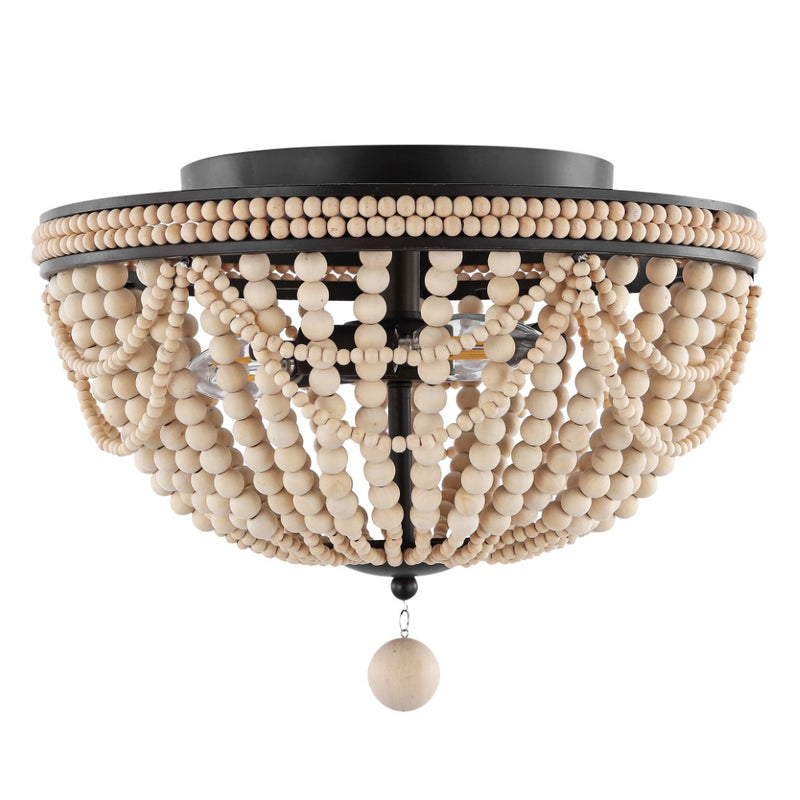 Dune Wood Bead 15.25" Bohemian Farmhouse Iron LED Semi Flush Mount - JONATHAN Y