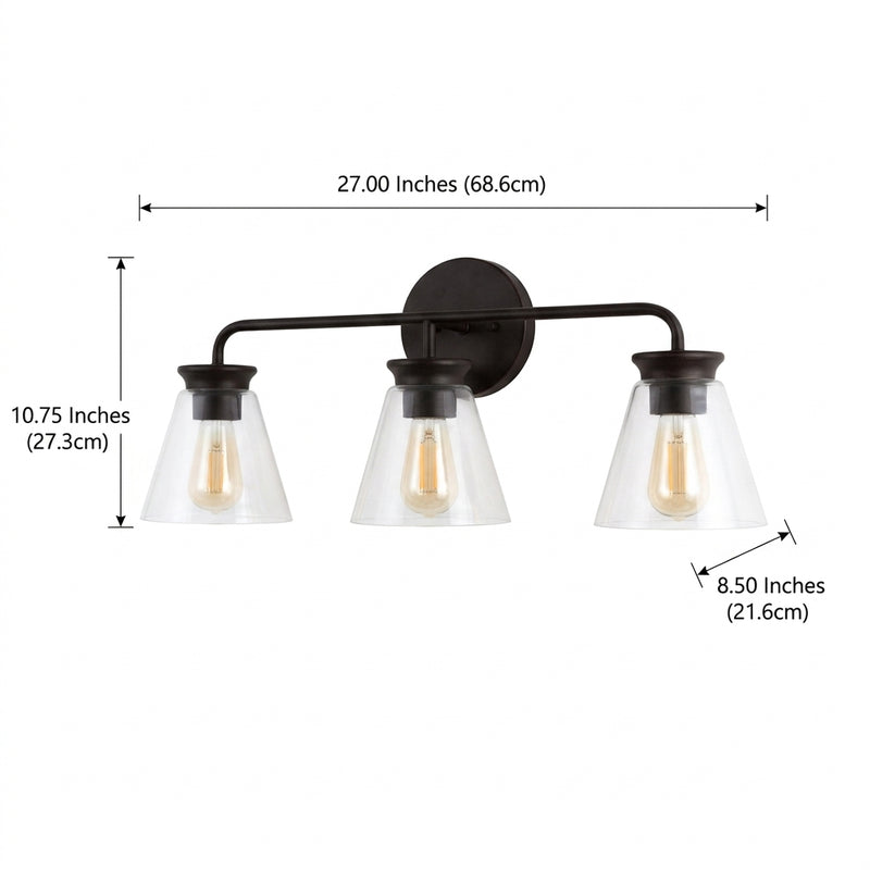Kondo Modern Farmhouse Iron LED Vanity Oil Rubbed Bronze/Clear / 3 Light – DIM