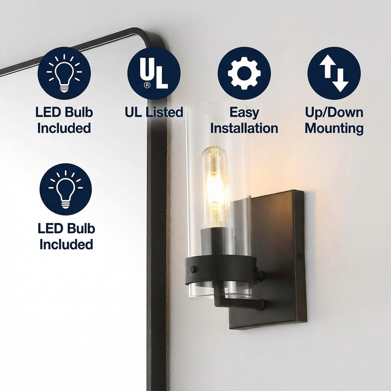 Harper 4.5" Coastal Minimalist Iron/Glass LED Sconce Set 2 Oil Rubbed Bronze/Clear (Set of 2) / 1 Socket – ICONS