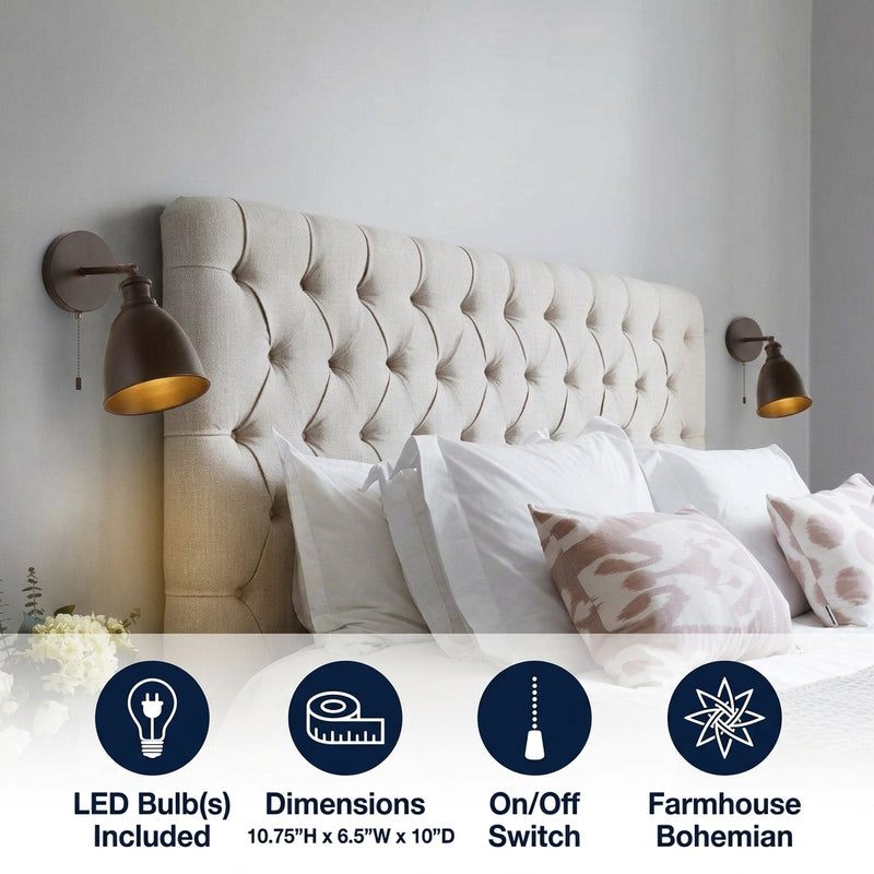 Hudson 6.5" Farmhouse Bohemian Iron LED Sconce Set 2 Oil Rubbed Bronze (Set of 2) / 1 Socket – ICONS