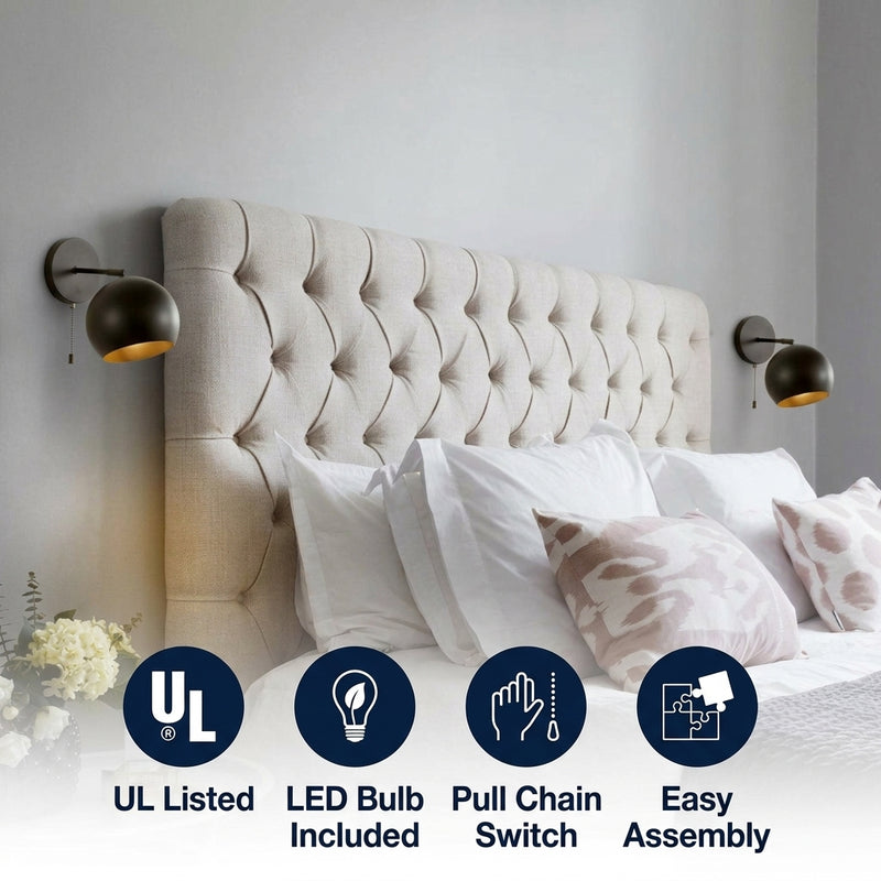 Tierra 7" Modern Midcentury Iron LED Sconce with Pull-Chain Switch Set 2 Oil Rubbed Bronze (Set of 2) / 1 Socket – ICONS