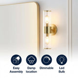 Quinn 15.5"  Mid-Century Modern Iron/Acrylic LED Sconce Brass Gold/Clear / 2 Sockets – ICONS