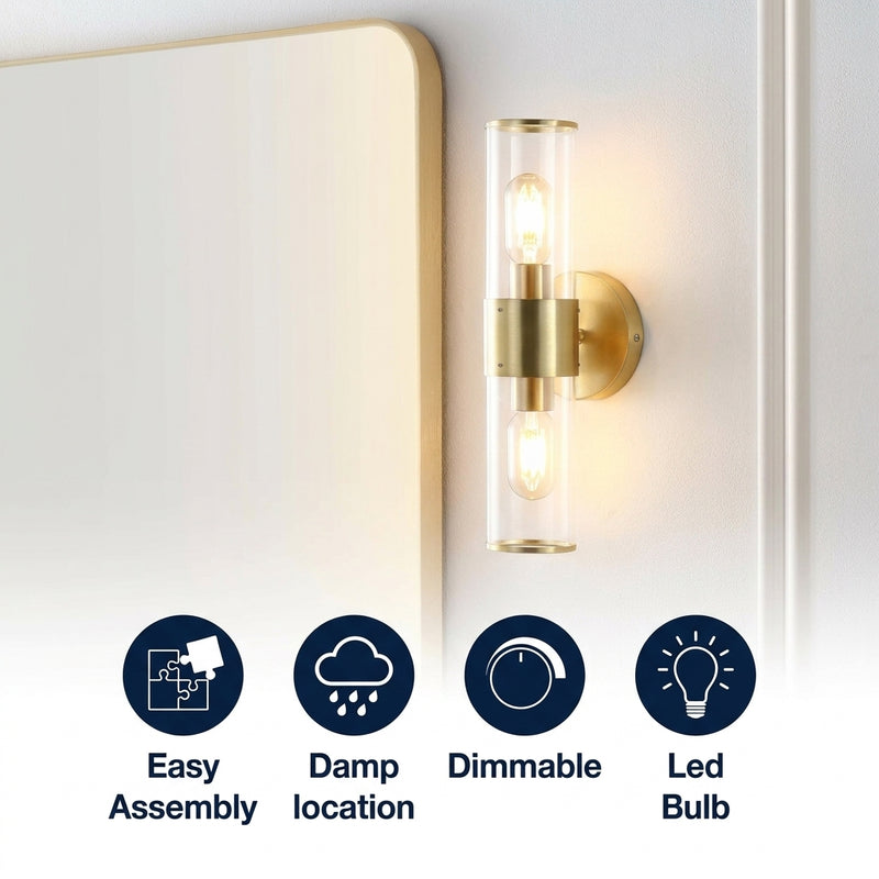 Quinn 15.5"  Mid-Century Modern Iron/Acrylic LED Sconce Brass Gold/Clear / 2 Sockets – ICONS