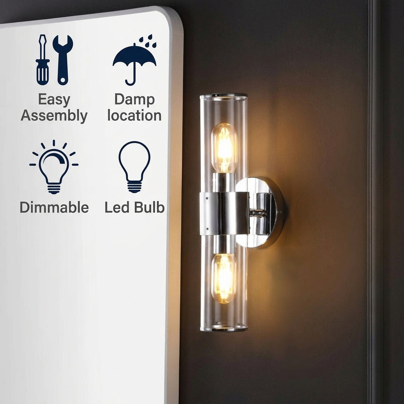 Quinn 15.5"  Mid-Century Modern Iron/Acrylic LED Sconce Chrome/Clear / 2 Sockets – ICONS