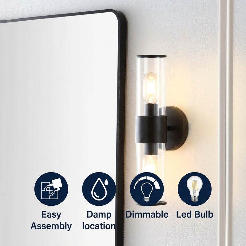 Quinn 15.5"  Mid-Century Modern Iron/Acrylic LED Sconce Oil Rubbed Bronze/Clear / 2 Sockets – ICONS