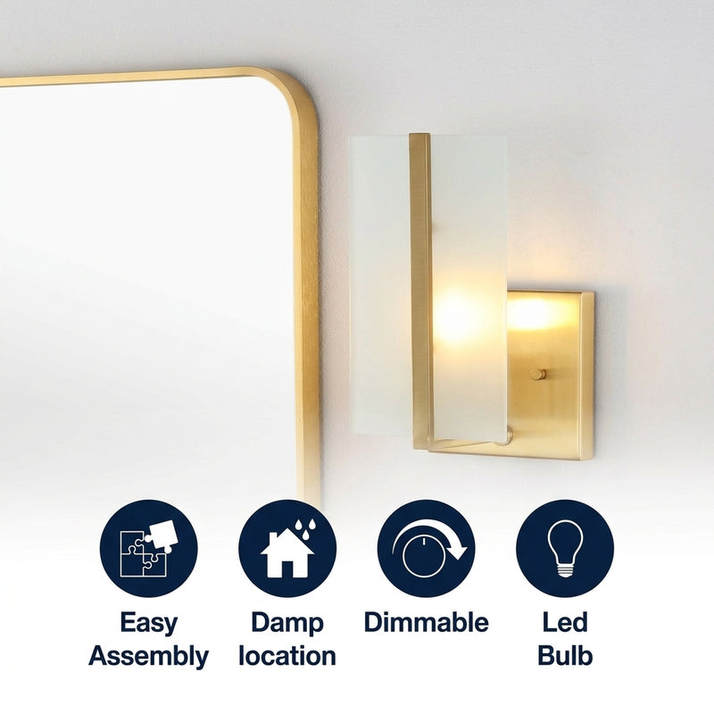 Mila 5.5" Modern Coastal Iron/Glass LED Sconce Set 2 Brass Gold (Set of 2) / 1 Socket – ICONS