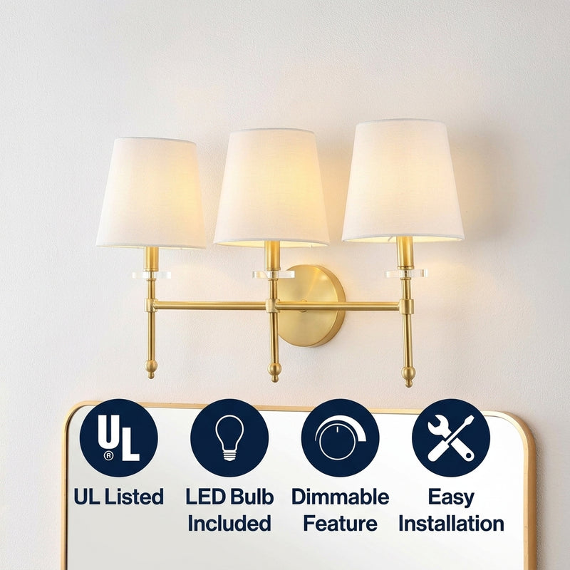 Olivia Modern Midcentury LED Vanity Brass Gold / 3 Sockets – ICONS