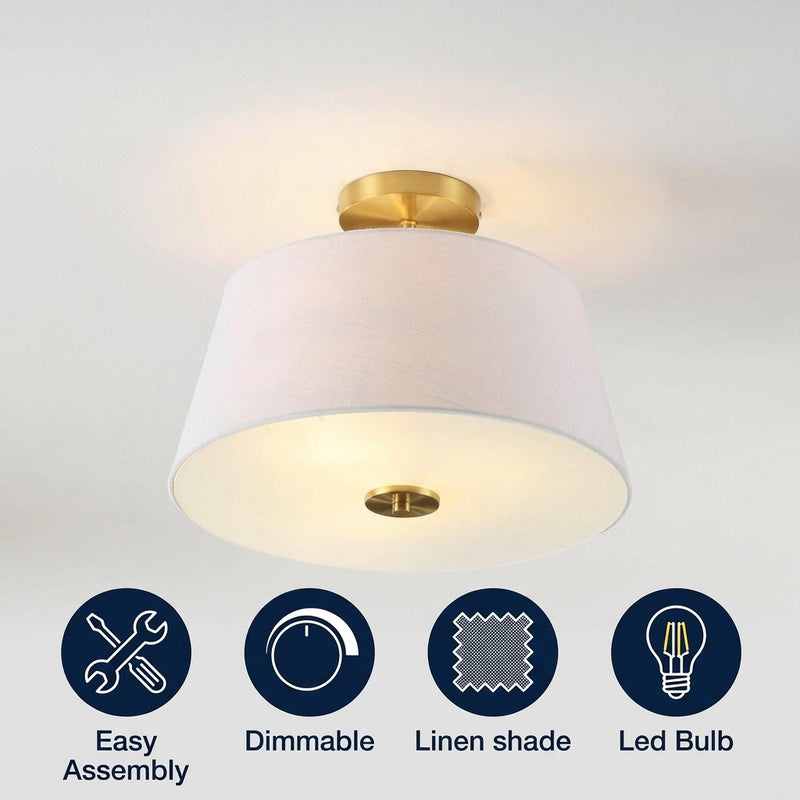 Isabella 15" Modern Midcentury Iron LED Semi Flush Mount Brass Gold – ICONS