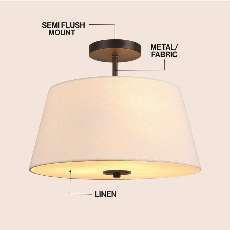 Isabella 15" Modern Midcentury Iron LED Semi Flush Mount