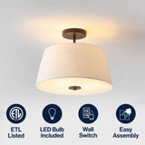 Isabella 15" Modern Midcentury Iron LED Semi Flush Mount