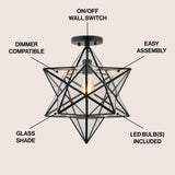 Ava 14.5" Farmhouse Bohemian Iron/Glass LED Semi Flush Mount - JONATHAN Y