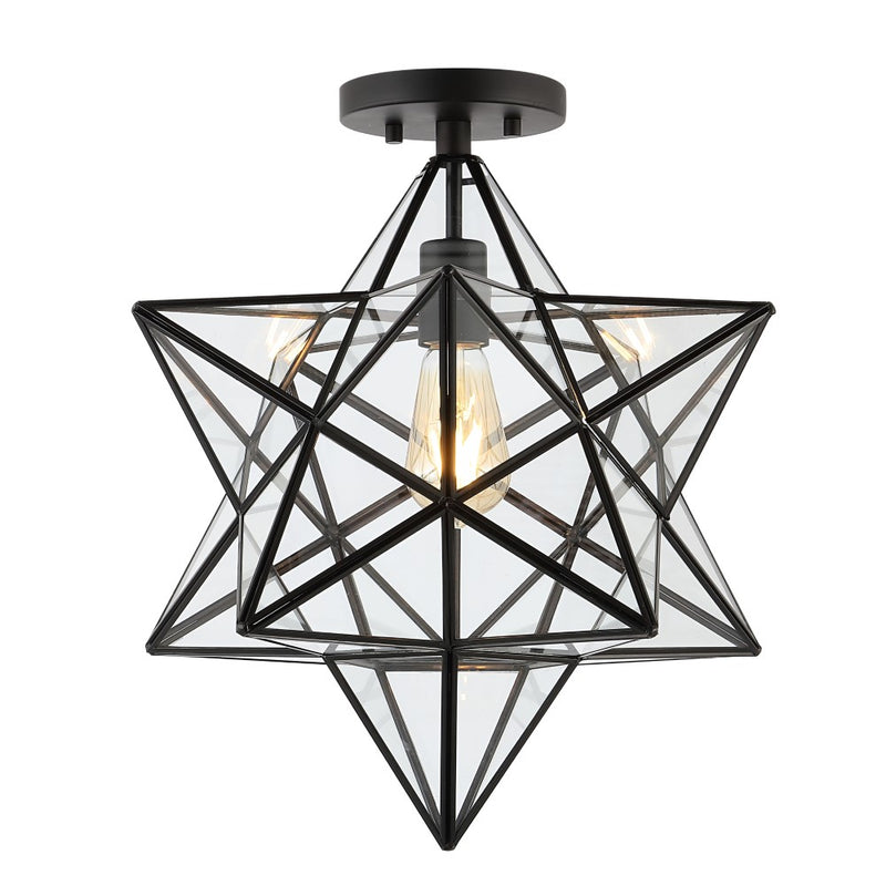 Ava 14.5" Farmhouse Bohemian Iron/Glass LED Semi Flush Mount - JONATHAN Y