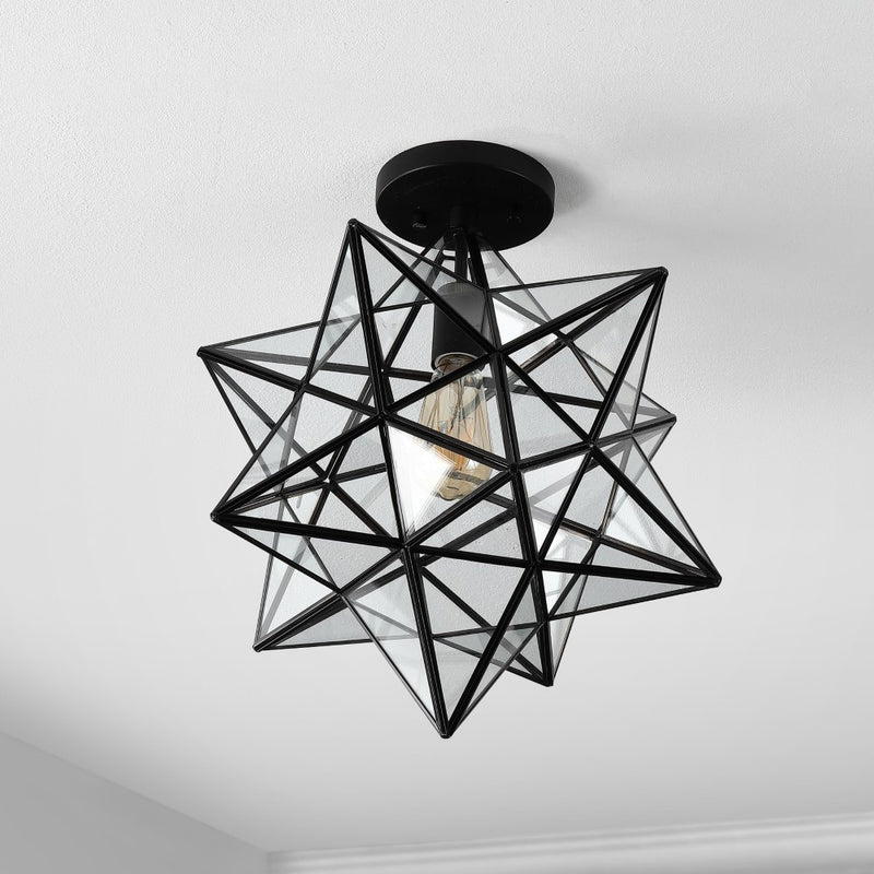 Ava 14.5" Farmhouse Bohemian Iron/Glass LED Semi Flush Mount - JONATHAN Y