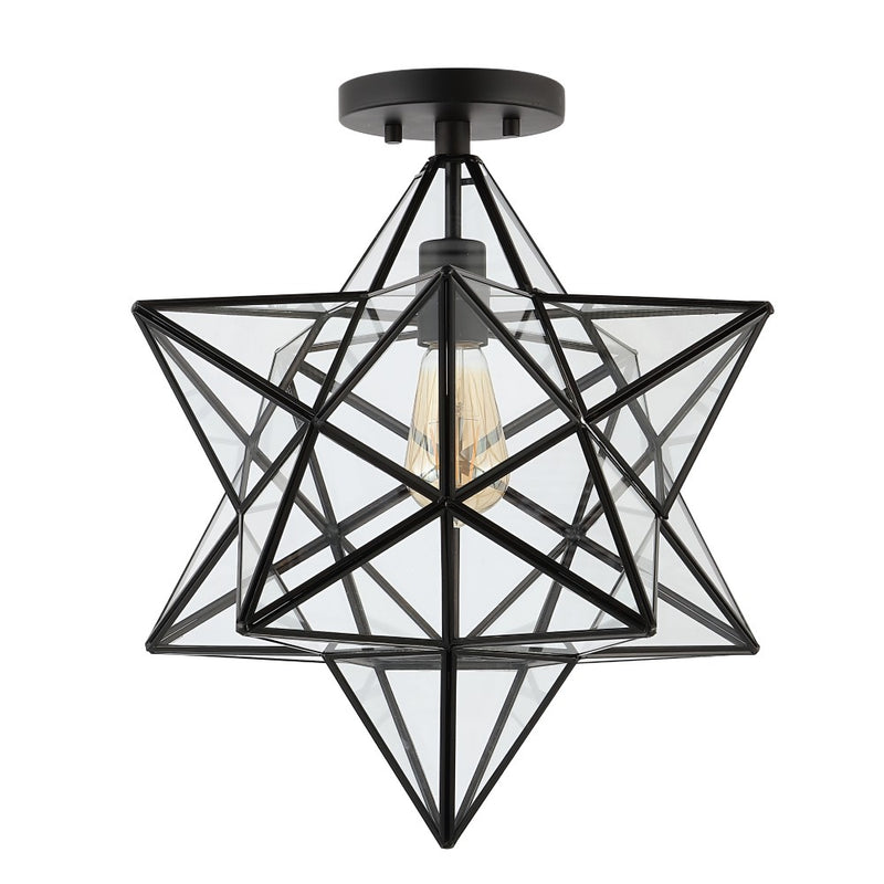 Ava 14.5" Farmhouse Bohemian Iron/Glass LED Semi Flush Mount - JONATHAN Y