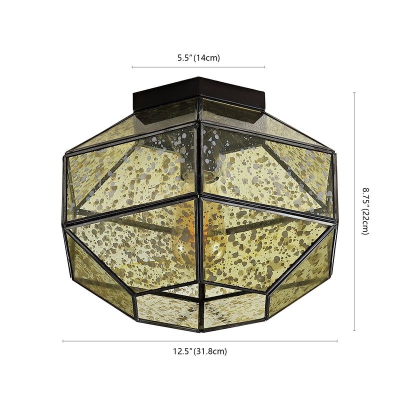 Evelyn 12.5" Vintage Farmhouse Iron/Glass LED Flush Mount - JONATHAN Y