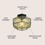 Evelyn 12.5" Vintage Farmhouse Iron/Glass LED Flush Mount - JONATHAN Y