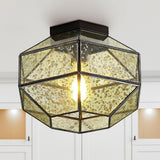Evelyn 12.5" Vintage Farmhouse Iron/Glass LED Flush Mount - JONATHAN Y