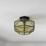Evelyn 12.5" Vintage Farmhouse Iron/Glass LED Flush Mount - JONATHAN Y