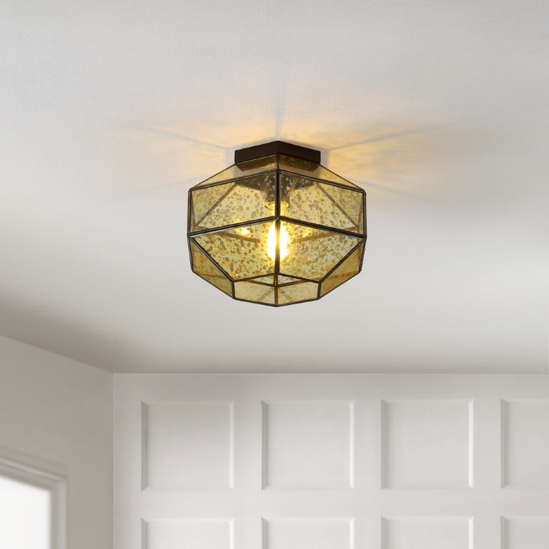 Evelyn 12.5" Vintage Farmhouse Iron/Glass LED Flush Mount - JONATHAN Y