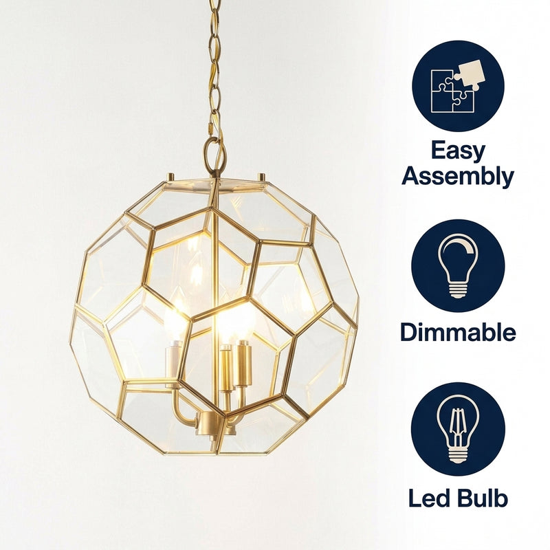 Bee 13.5" Modern Bohemian Iron/Glass LED Pendant Brass Gold/Clear / 3 Sockets – ICONS