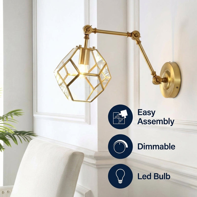 Honeycomb 7.5"  Modern Contemporary Arm-Adjustable Iron/Glass LED Sconce Brass Gold/Clear / 1 Socket – ICONS