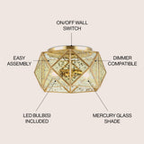 Violet 12.5" Industrial Vintage Iron/Glass LED Flush Mount - JONATHAN Y