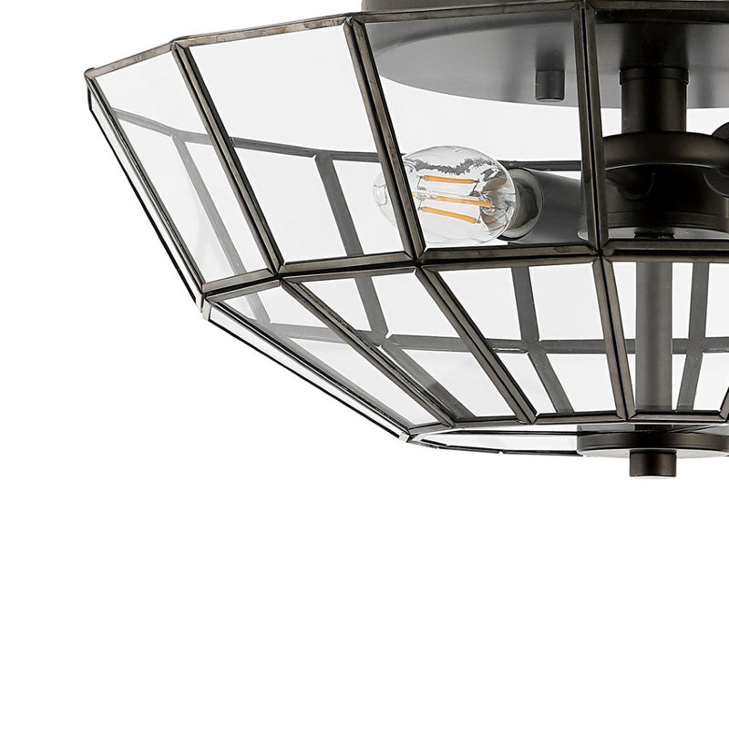 Theo 15.5" Farmhouse Rustic Iron/Glass LED Semi Flush Mount - JONATHAN Y