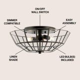 Theo 15.5" Farmhouse Rustic Iron/Glass LED Semi Flush Mount - JONATHAN Y