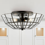 Theo 15.5" Farmhouse Rustic Iron/Glass LED Semi Flush Mount - JONATHAN Y
