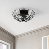 Theo 15.5" Farmhouse Rustic Iron/Glass LED Semi Flush Mount - JONATHAN Y