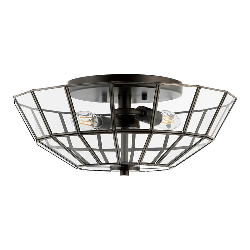 Theo 15.5" Farmhouse Rustic Iron/Glass LED Semi Flush Mount - JONATHAN Y