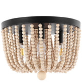 Eivissa 13" Coastal Farmhouse Iron/Wood Bead LED Flush Mount - JONATHAN Y