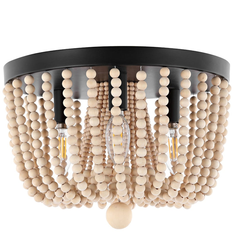 Eivissa 13" Coastal Farmhouse Iron/Wood Bead LED Flush Mount - JONATHAN Y