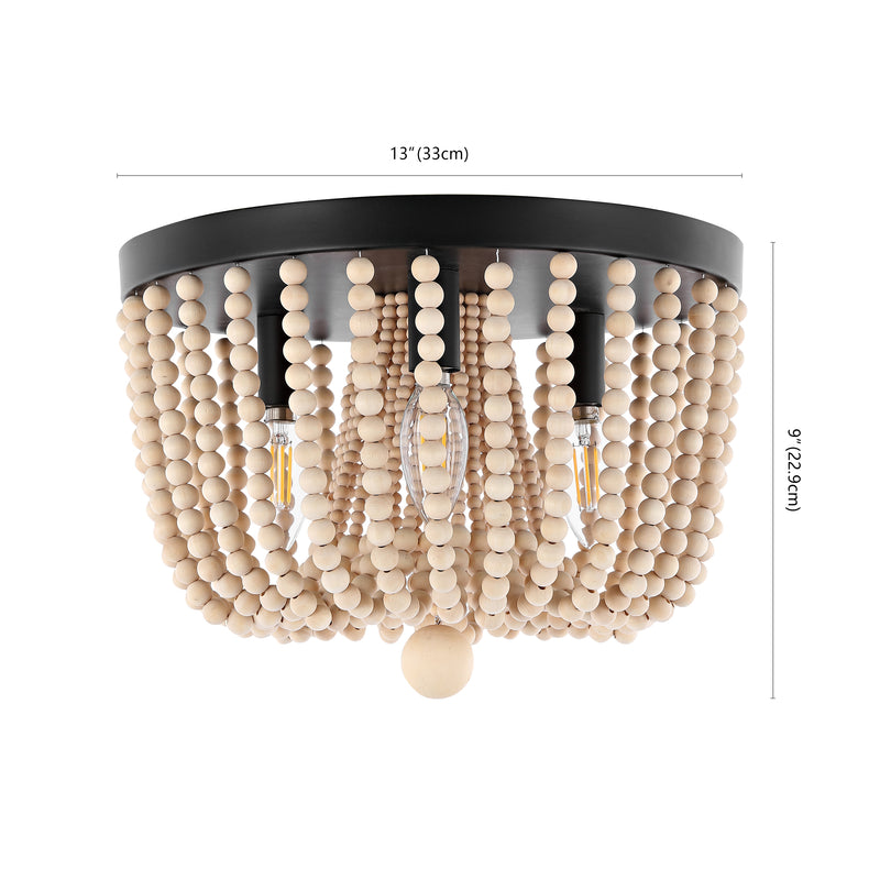 Eivissa 13" Coastal Farmhouse Iron/Wood Bead LED Flush Mount - JONATHAN Y