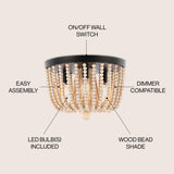 Eivissa 13" Coastal Farmhouse Iron/Wood Bead LED Flush Mount - JONATHAN Y