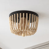 Eivissa 13" Coastal Farmhouse Iron/Wood Bead LED Flush Mount - JONATHAN Y