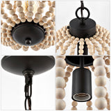 Abril 12.5"  Rustic Bohemian Iron/Wood Bead LED Pendant - JONATHAN Y