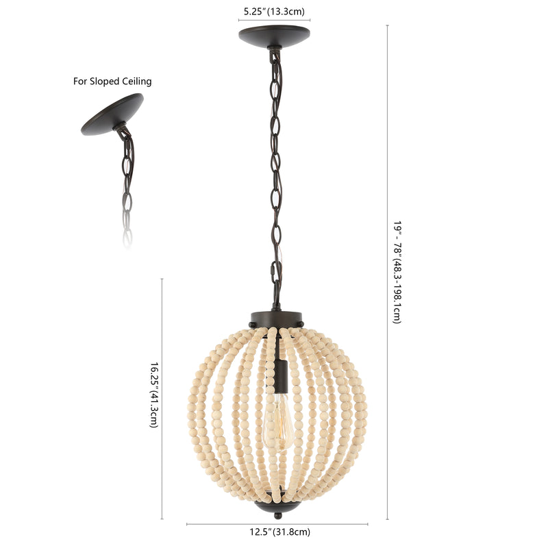 Abril 12.5"  Rustic Bohemian Iron/Wood Bead LED Pendant - JONATHAN Y