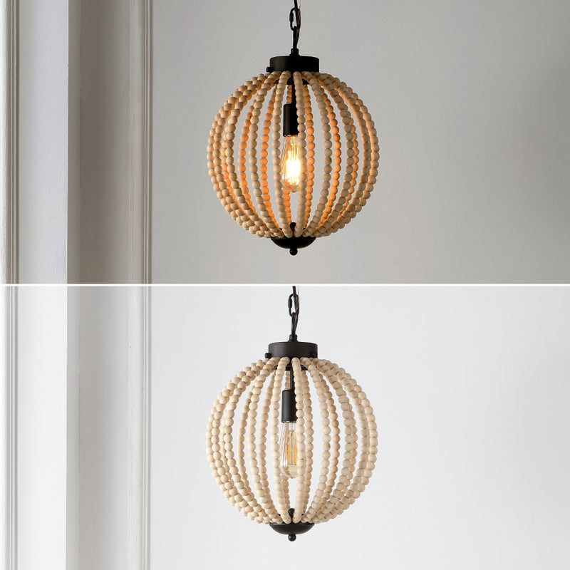 Abril 12.5"  Rustic Bohemian Iron/Wood Bead LED Pendant - JONATHAN Y