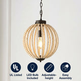 Abril 12.5"  Rustic Bohemian Iron/Wood Bead LED Pendant Oil Rubbed Bronze/Brown / 1 Socket – ICONS