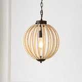Abril 12.5"  Rustic Bohemian Iron/Wood Bead LED Pendant - JONATHAN Y