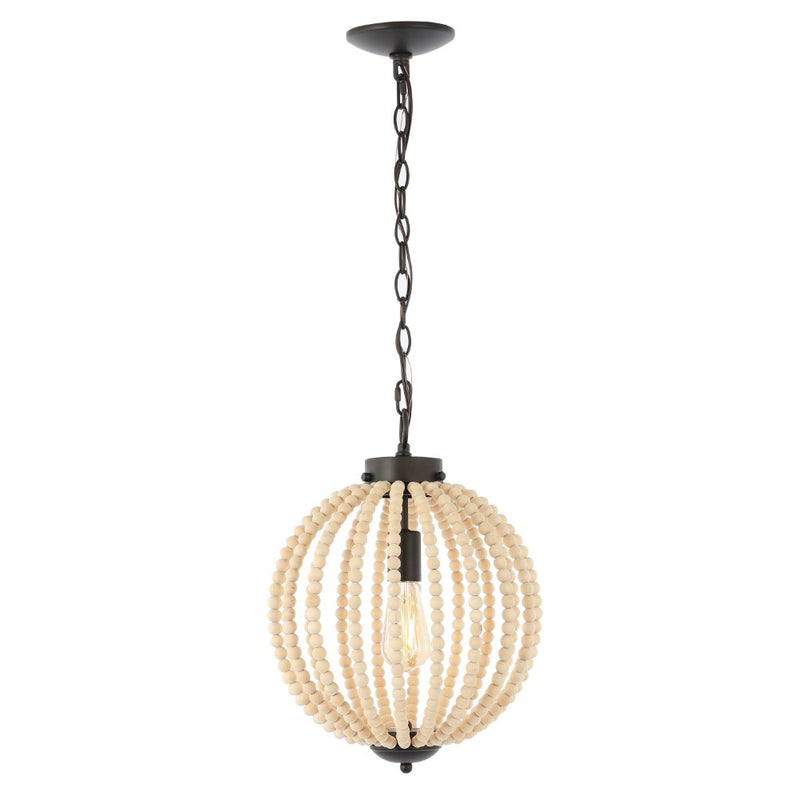 Abril 12.5"  Rustic Bohemian Iron/Wood Bead LED Pendant - JONATHAN Y