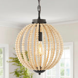 Abril 12.5"  Rustic Bohemian Iron/Wood Bead LED Pendant - JONATHAN Y