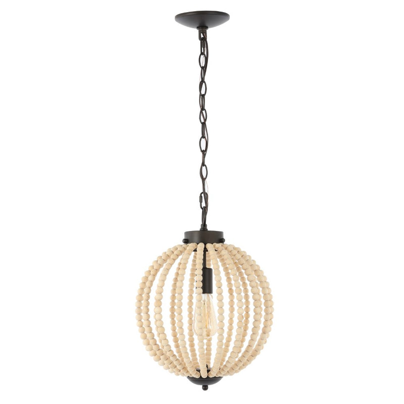 Abril 12.5"  Rustic Bohemian Iron/Wood Bead LED Pendant - JONATHAN Y
