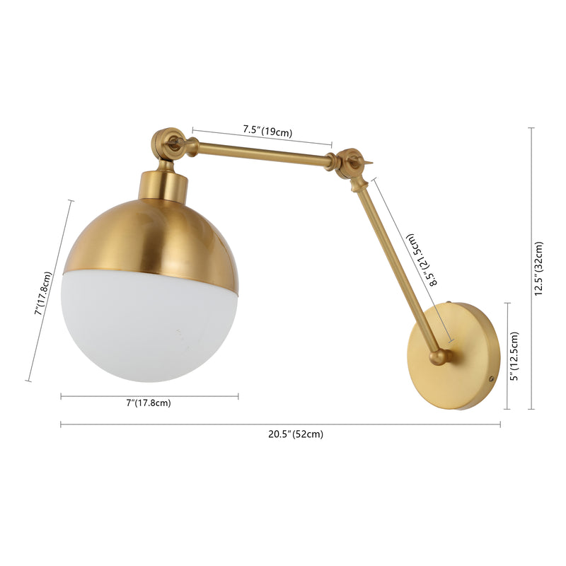 Alba 8"  Mid-Century Modern Arm-Adjustable Iron/Glass LED Sconce