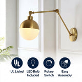 Alba 8"  Mid-Century Modern Arm-Adjustable Iron/Glass LED Sconce Brass Gold/Frosted / 1 Sockets – ICONS