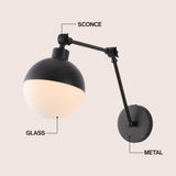 Alba 8"  Mid-Century Modern Arm-Adjustable Iron/Glass LED Sconce